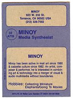 The back of the Minoy baseball card. Courtesy of Hal McGee.